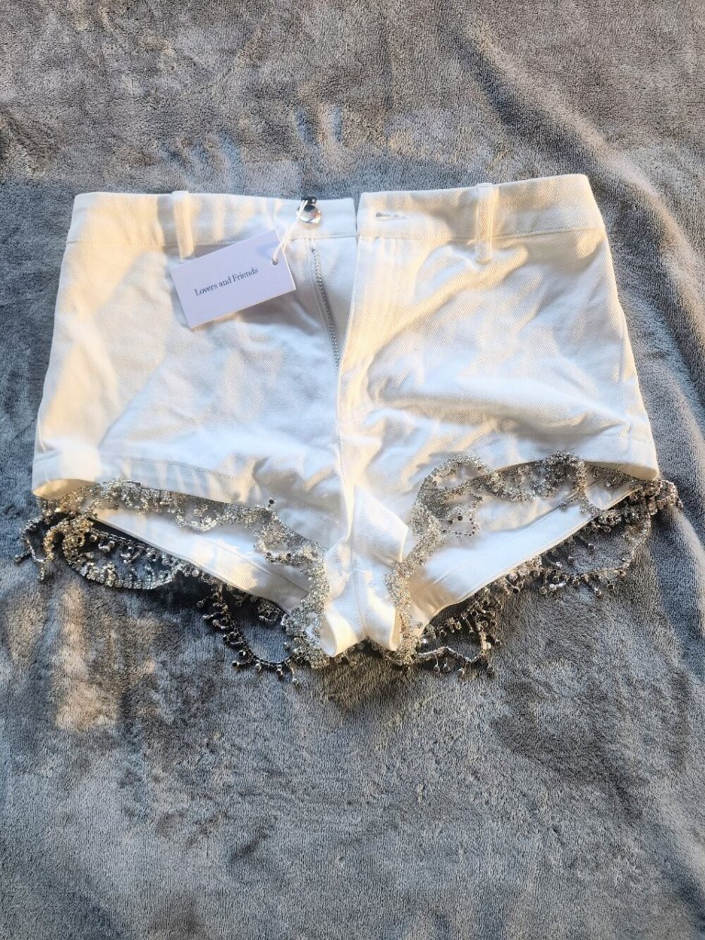 NWT Lovers and Friends Krissie Crystal Embellished Shorts White S